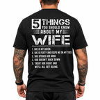 5 Things About My Wife funny back print graphic tee black back model
