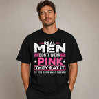 Real Men Don't Wear Pink funny graphic tee black front model