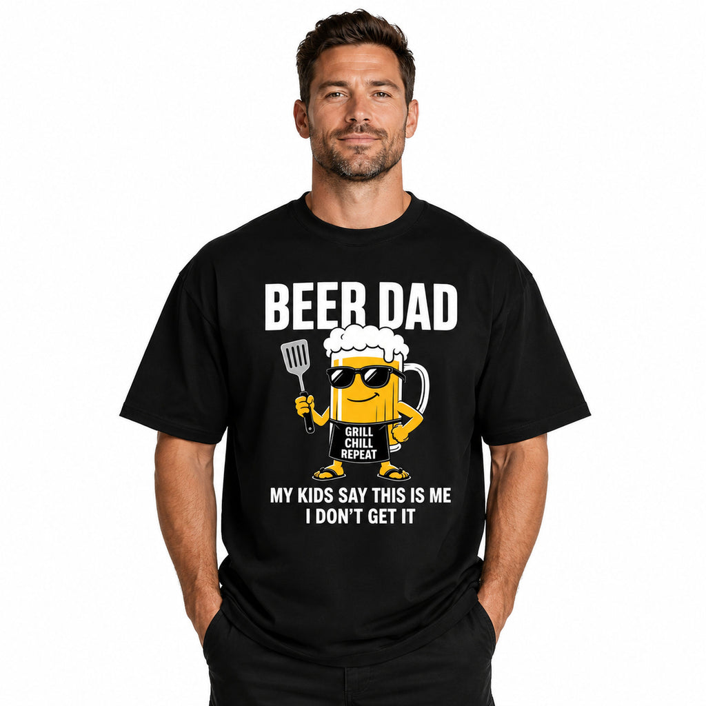 Beer Dad Grill Chill Repeat funny dad graphic tee black front model