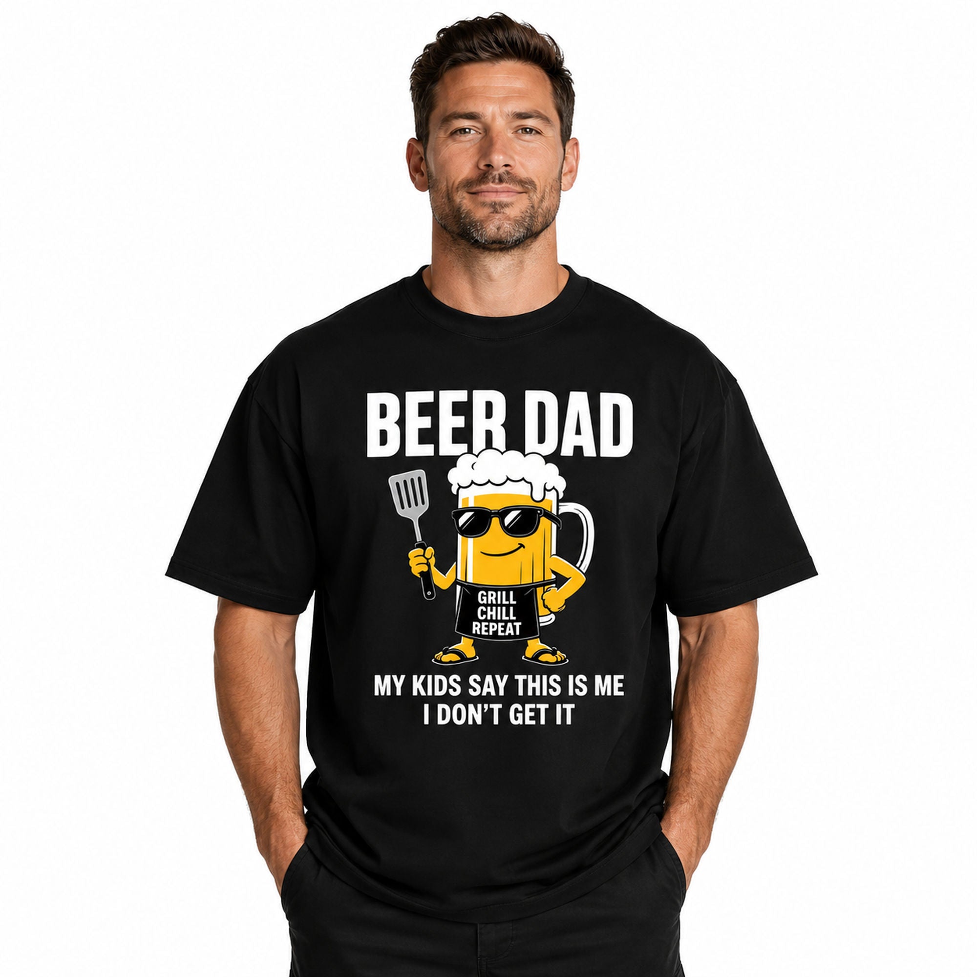 Beer Dad Grill Chill Repeat funny dad graphic tee black front model