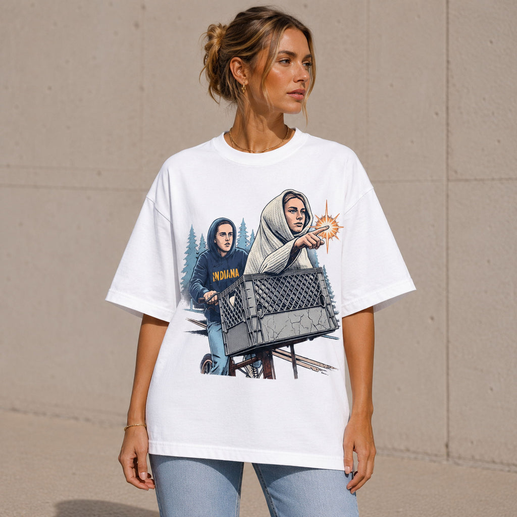 Sophie Cunningham Caitlin Clark Indiana basketball graphic tee white front model