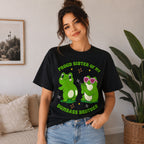 Proud Sister Brother funny frog graphic tee black front print lifestyle model