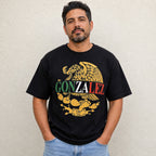 Black Gonzalez Mexican heritage eagle graphic tee front print male model