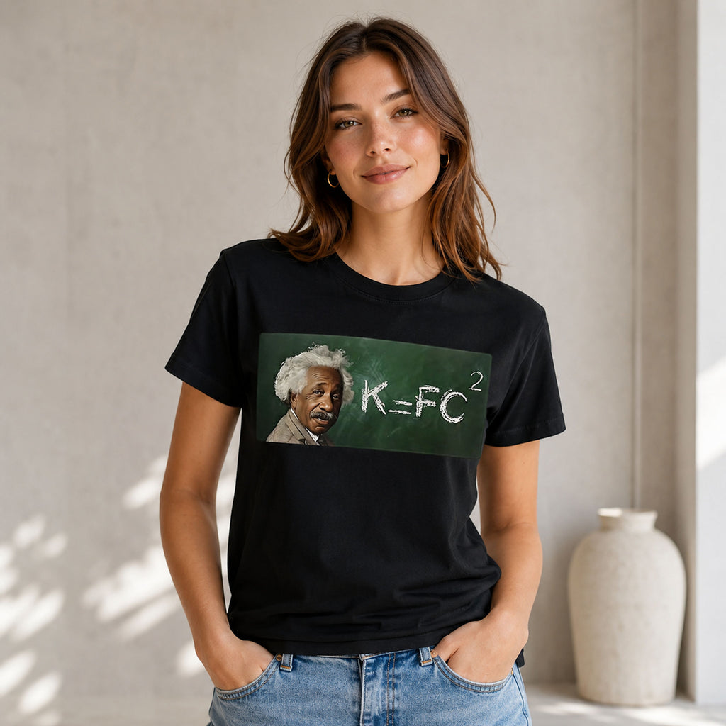 K FC Squared funny science graphic tee black front model