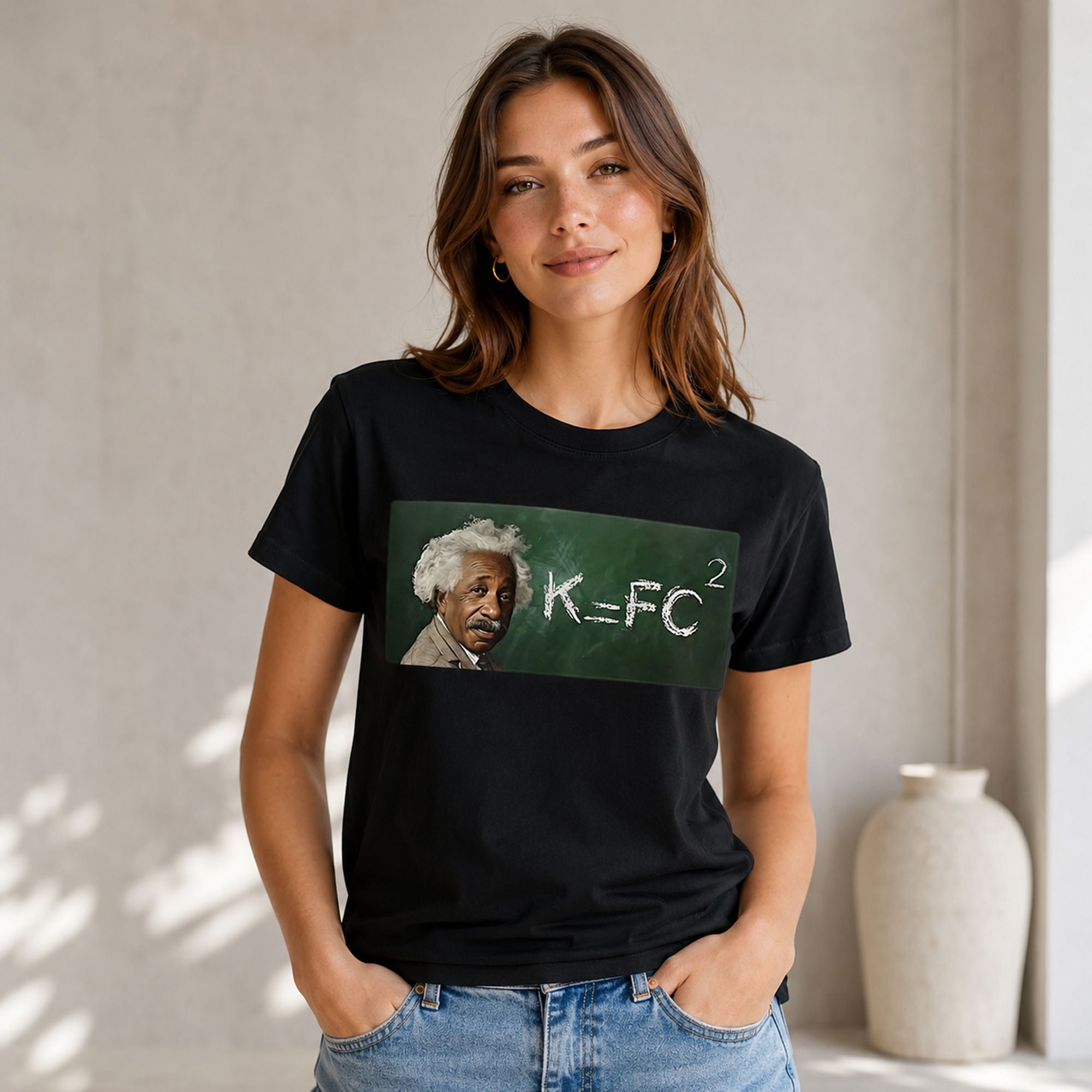 K FC Squared funny science graphic tee black front model