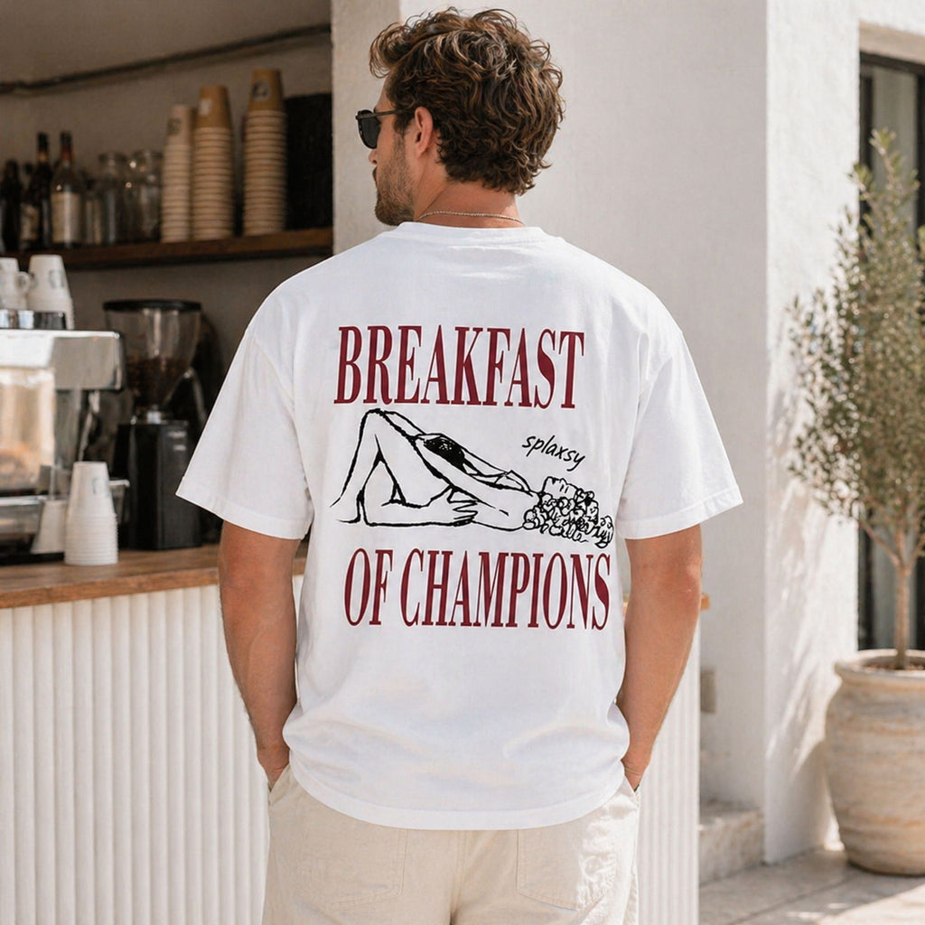 Breakfast Of Champions Funny Graphic Tee front print product photo 01 | Diya Glow