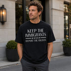 Keep The Immigrants Deport The Racists Statement Graphic Tee front print product photo 01 | Diya Glow