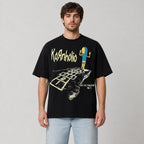 Black Kornholio hopscotch funny graphic tee front print male model