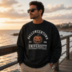 Halloweentown University pumpkin graphic sweatshirt black front lifestyle model