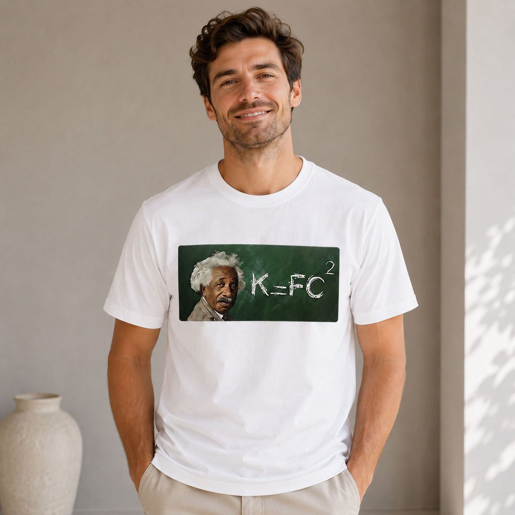 K FC Squared funny science graphic tee white front male model