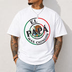 El Papa Mas Chingon funny dad graphic tee white front model