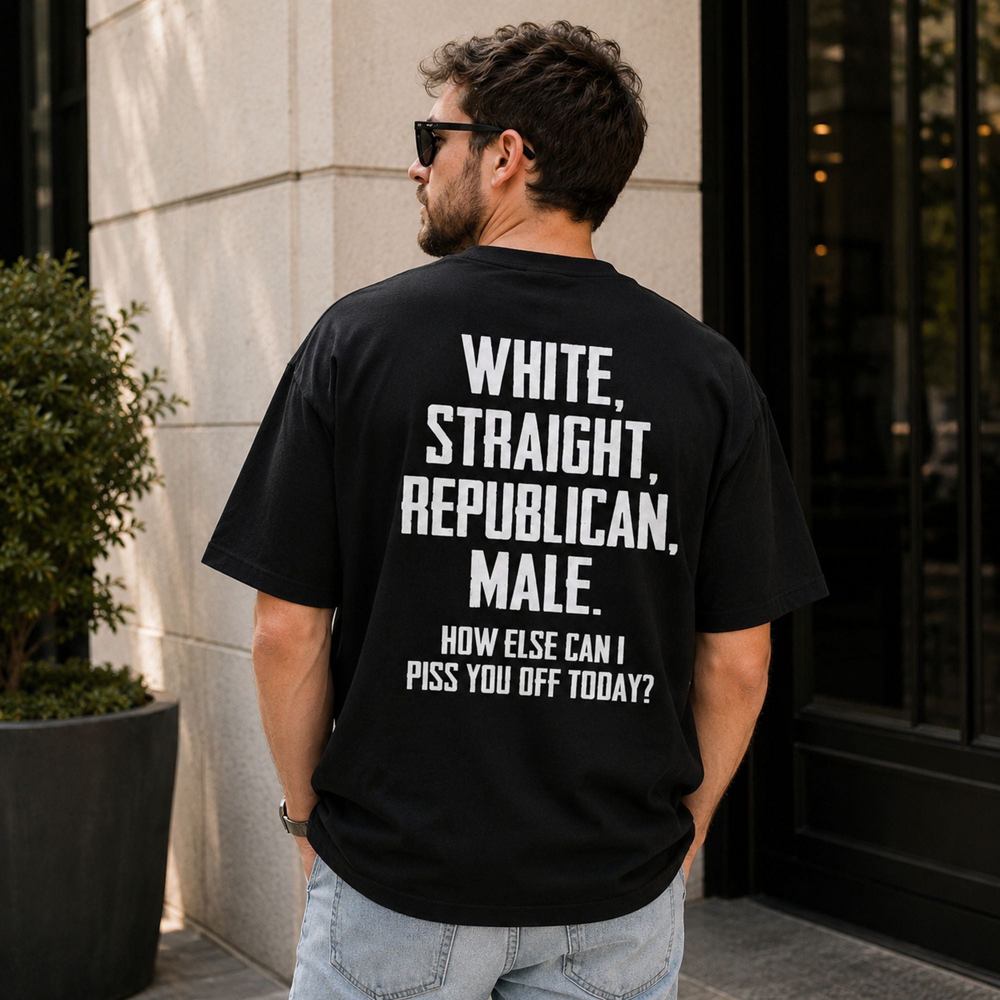 White Straight Republican Male Funny Graphic Tee front print product photo 02 | Diya Glow
