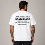 Don't Piss Off Old People funny back print graphic tee white back model