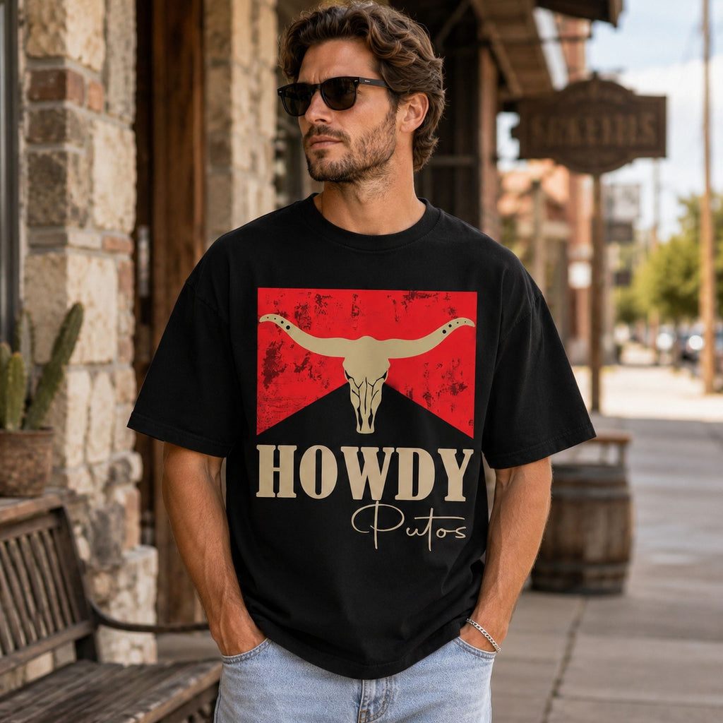 Howdy Putos Western Funny Graphic Tee front print product photo 02 | Diya Glow
