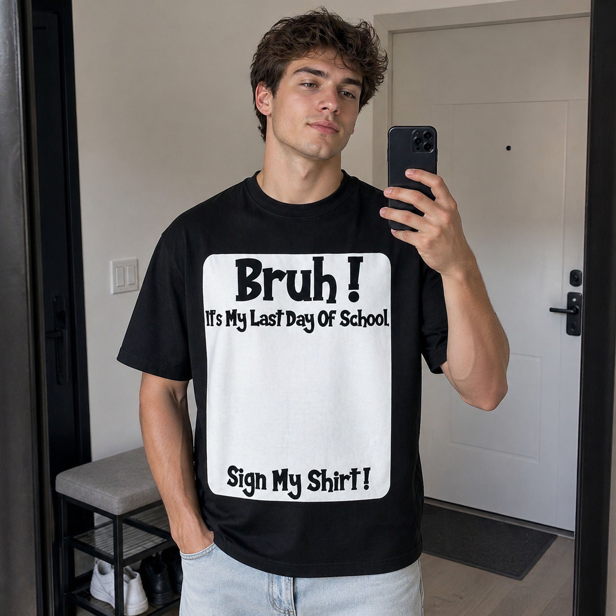 Bruh It's My Last Day Of School Sign My Shirt Funny Graphic Tee | 02