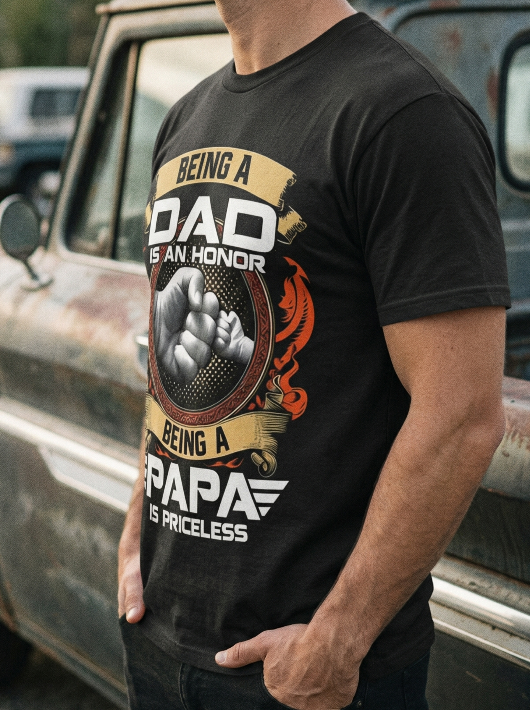 Being A Dad Is An Honor Being A Papa Is Priceless Vintage Dad Graphic Tee | 03