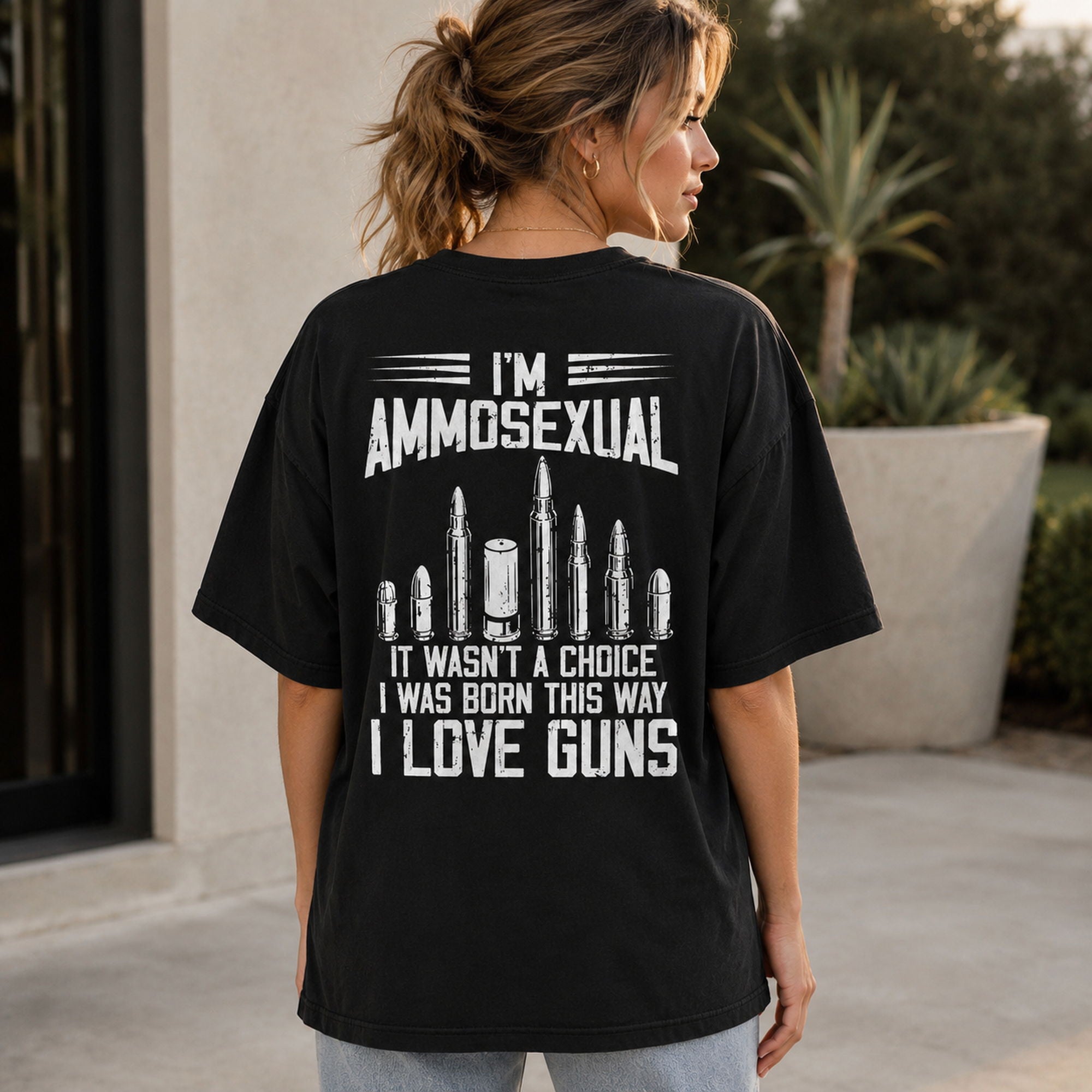 I'm Ammosexual It Wasn't A Choice I Was Born This Way I Love Guns Funny Graphic Tee front print product photo 03 | Diya Glow