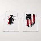 America 250th Anniversary patriotic graphic tee white front and back flat lay