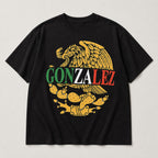 Black Gonzalez Mexican heritage eagle graphic tee full front flat lay