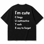 I'm Cute acronym funny graphic tee black back print flat lay