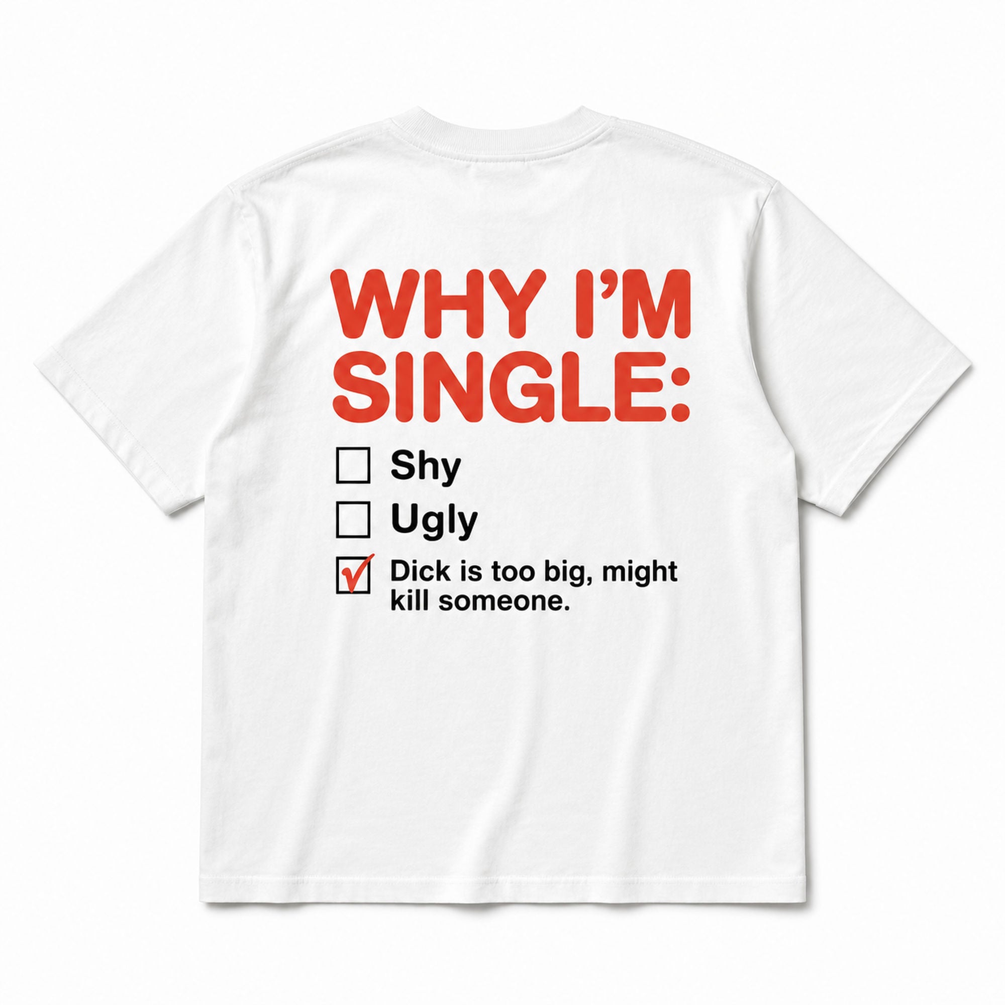 Why I'm Single funny dating humor graphic tee white back print flat lay