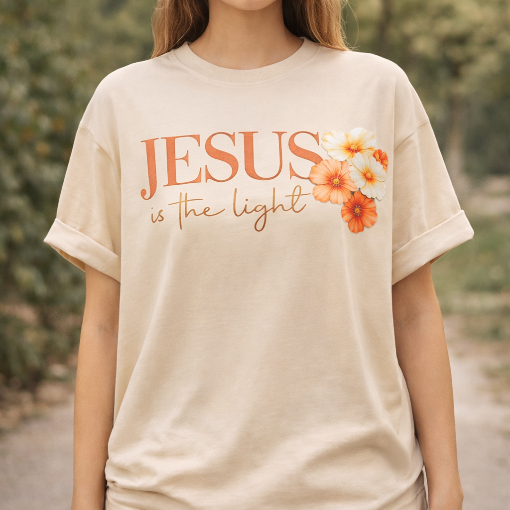 Jesus Is The Light Floral Cross Faith Graphic Tee | 03