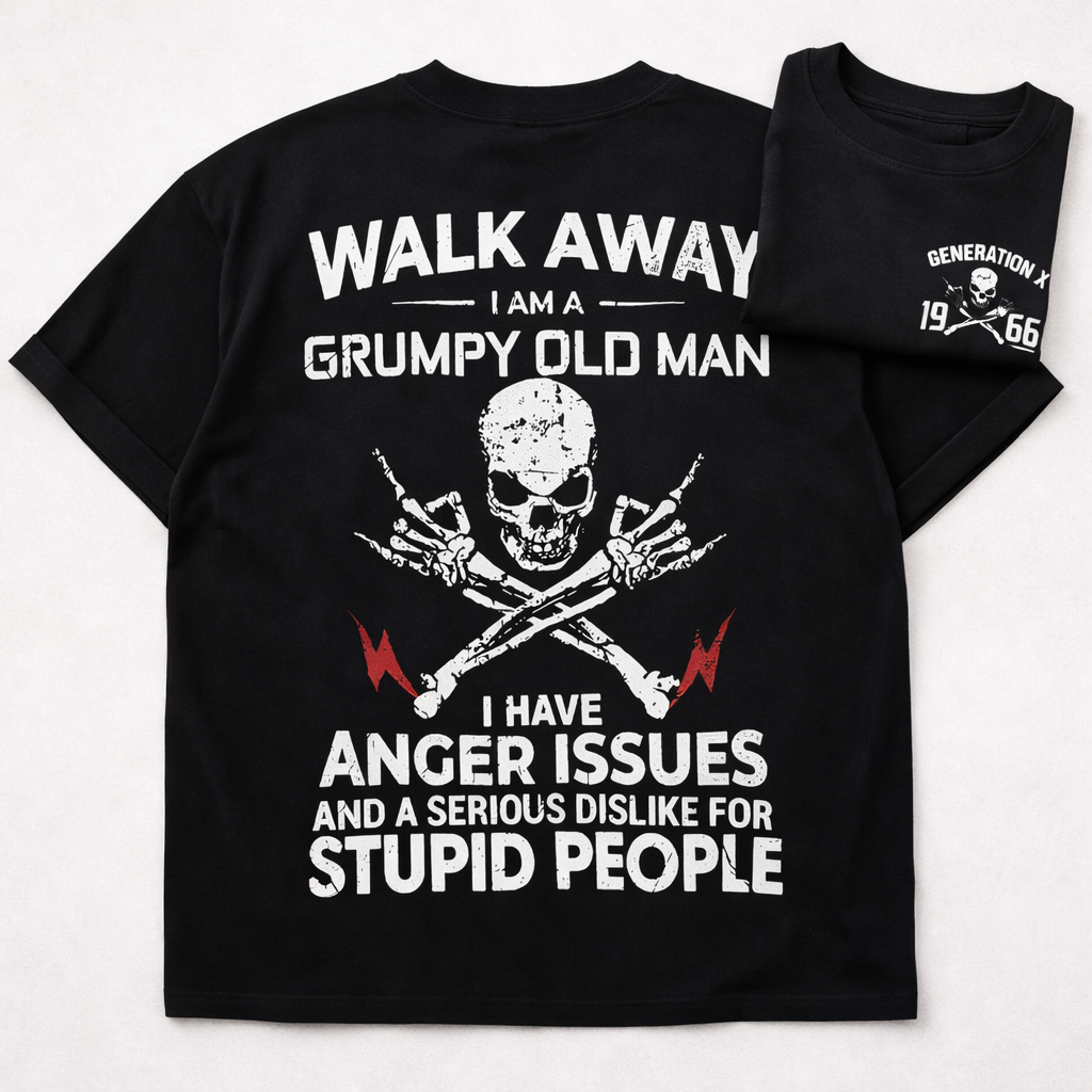 Walk Away I Am A Grumpy Old Man Generation X Funny Graphic Tee front print product photo 03 | Diya Glow