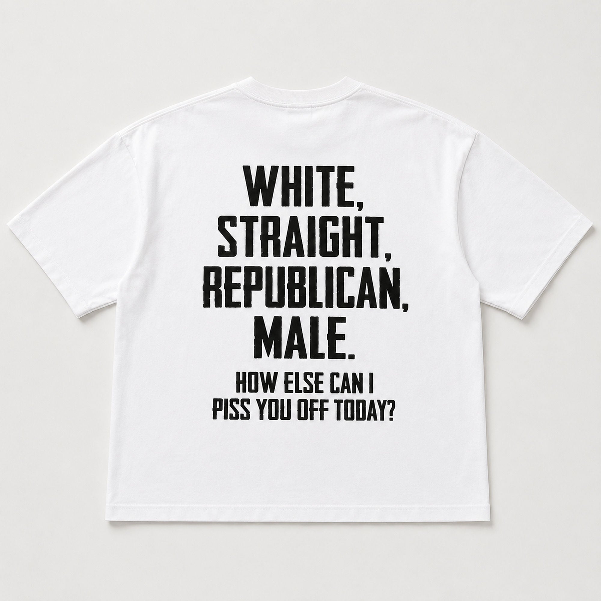 White Straight Republican Male Funny Graphic Tee front print product photo 03 | Diya Glow