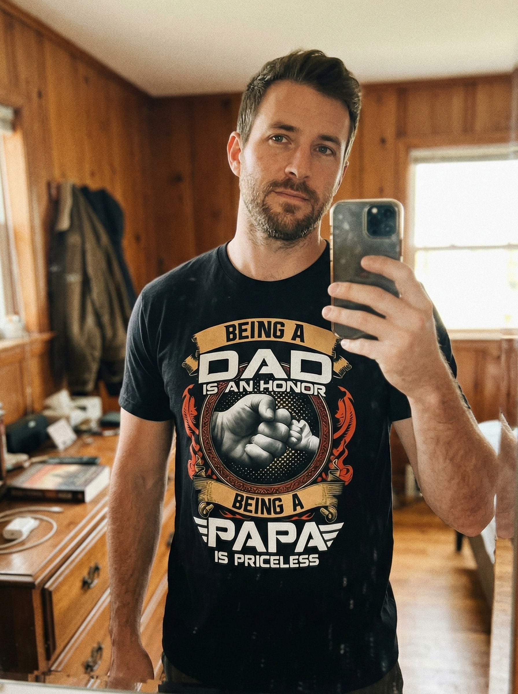 Being A Dad Is An Honor Being A Papa Is Priceless Vintage Dad Graphic Tee | 04