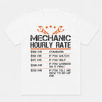 Mechanic Hourly Rate funny mechanic graphic tee white front print flat lay