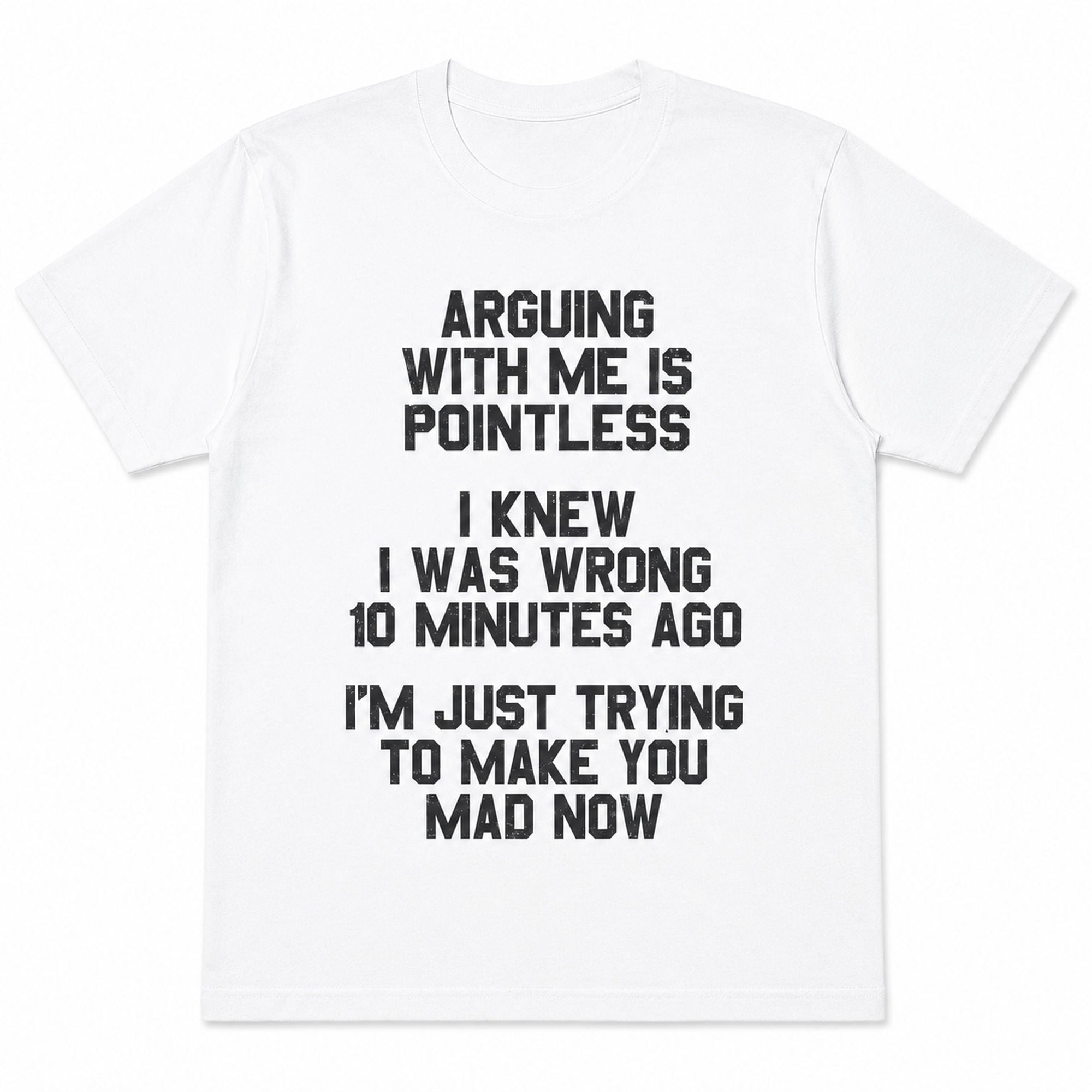Arguing With Me Is Pointless sarcastic graphic tee white front flat lay
