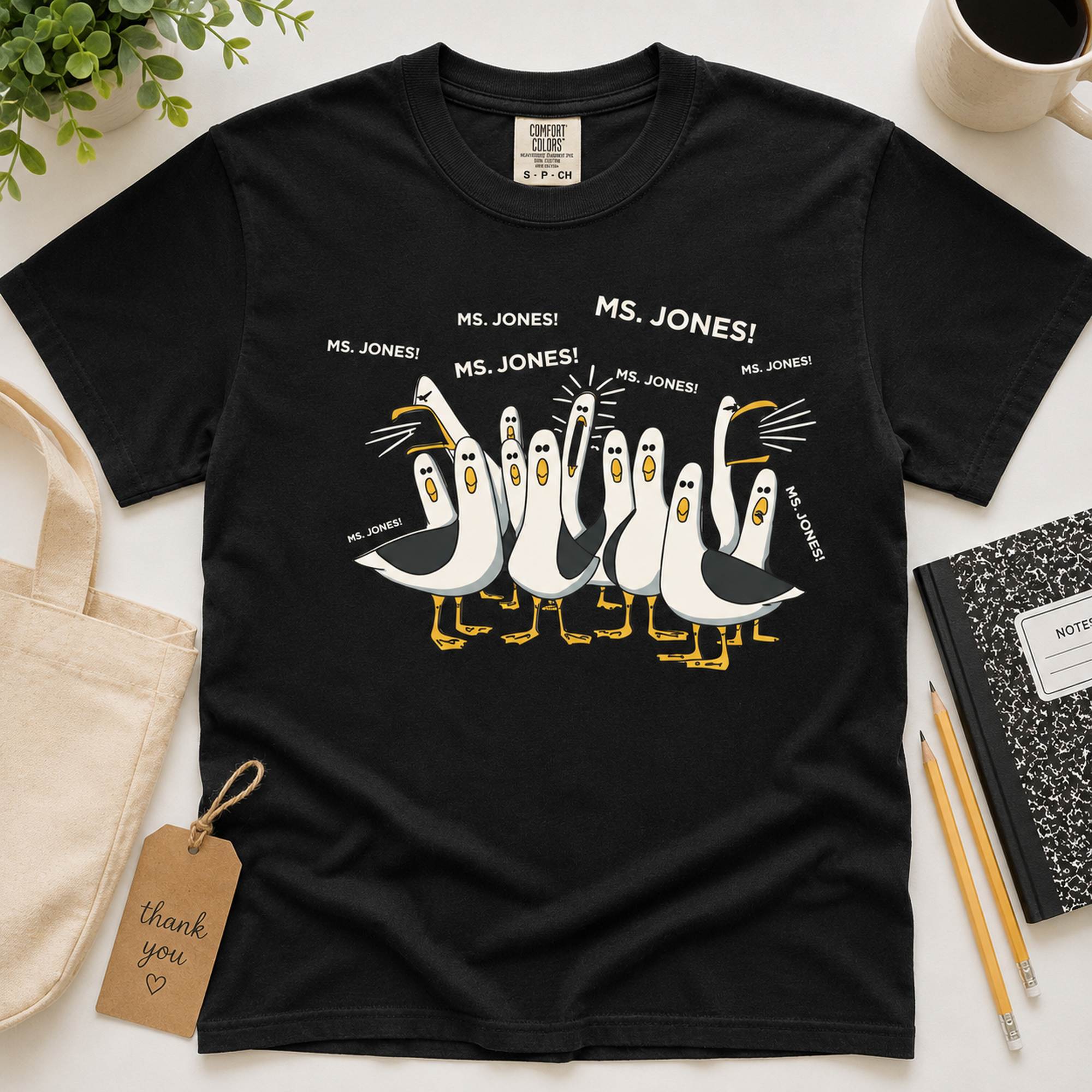 Ms Jones Seagull Teacher Funny Graphic Tee front print product photo 04 | Diya Glow
