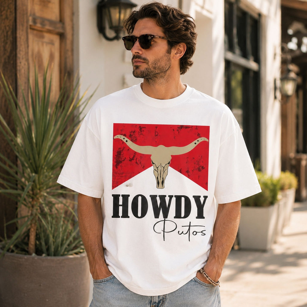 Howdy Putos Western Funny Graphic Tee front print product photo 04 | Diya Glow