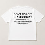 Don't Piss Off Old People funny back print graphic tee white back flat lay