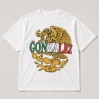 White Gonzalez Mexican heritage eagle graphic tee full front flat lay
