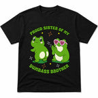 Proud Sister Brother funny frog graphic tee black front print flat lay