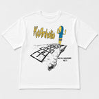 White Kornholio hopscotch funny graphic tee full front flat lay