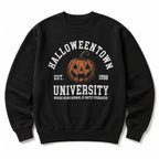 Halloweentown University pumpkin graphic sweatshirt black flat lay front view