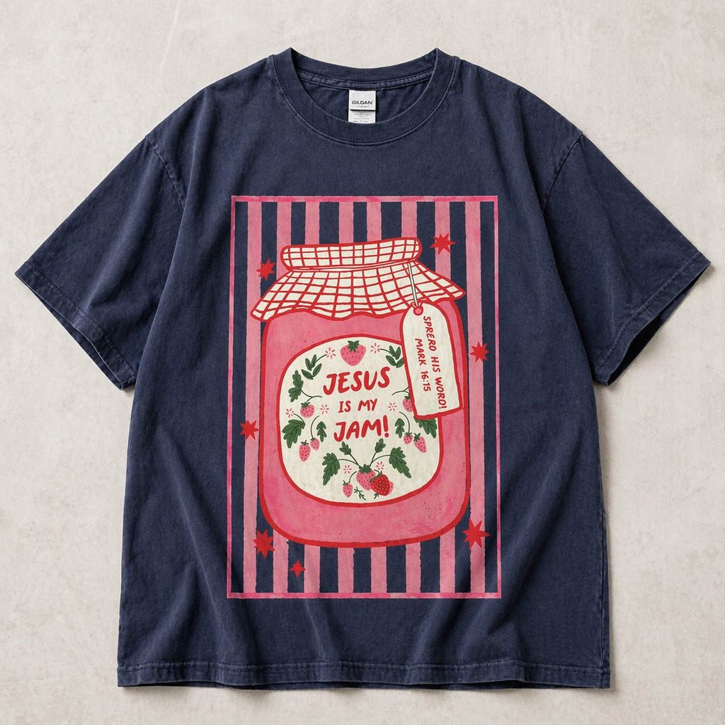 Jesus Is My Jam Faith Graphic Tee front print product photo 04 | Diya Glow
