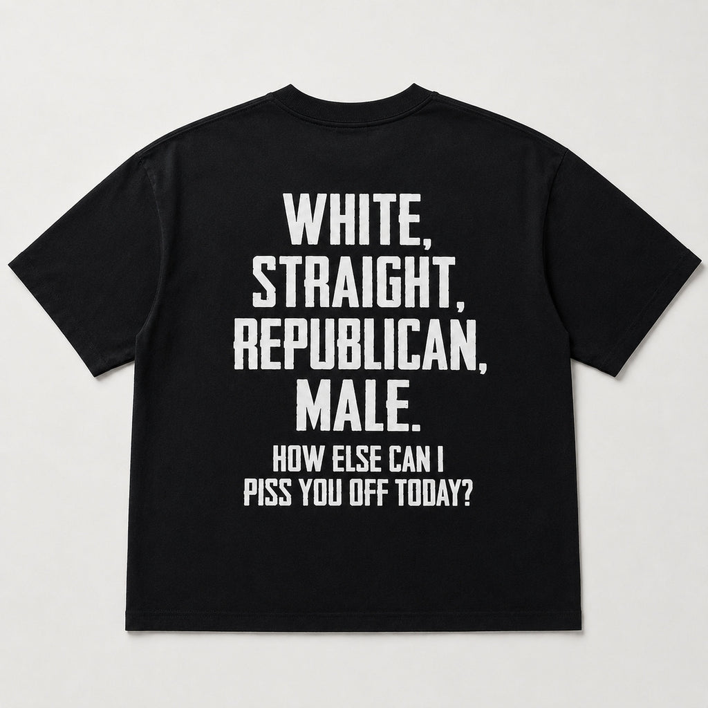 White Straight Republican Male Funny Graphic Tee front print product photo 04 | Diya Glow