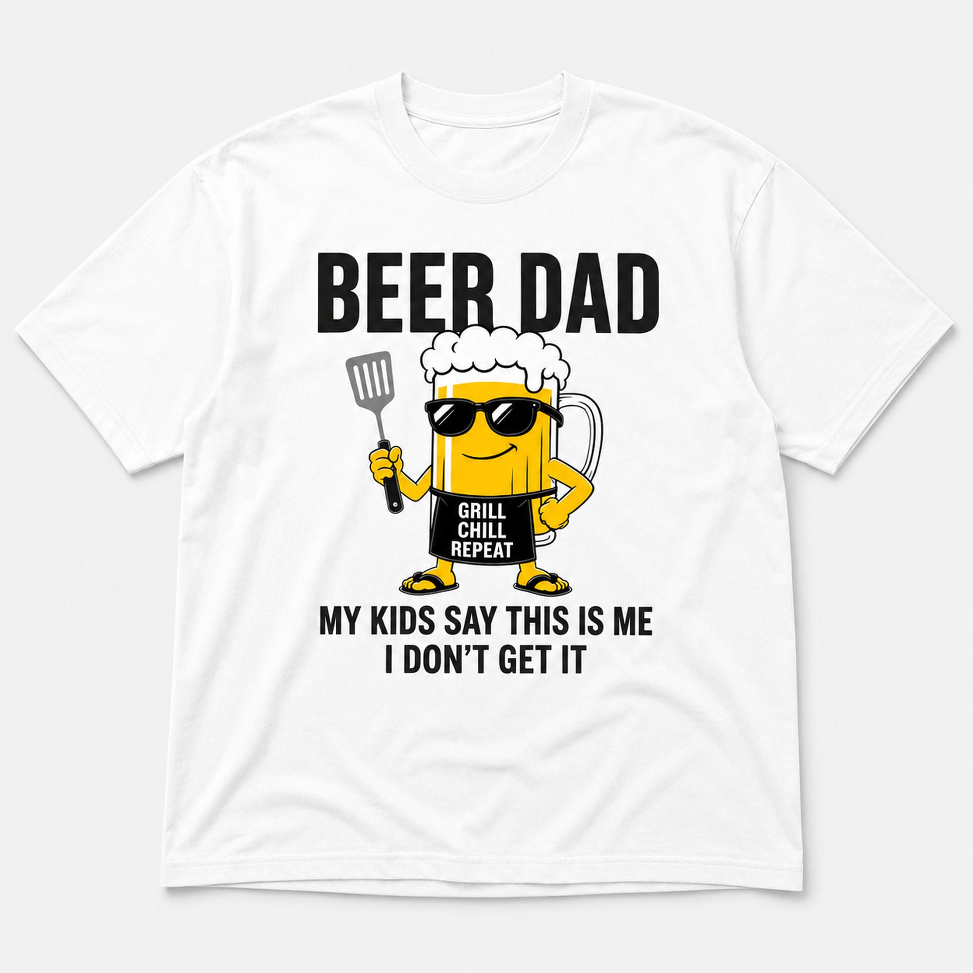 Beer Dad Grill Chill Repeat funny dad graphic tee white front flat lay