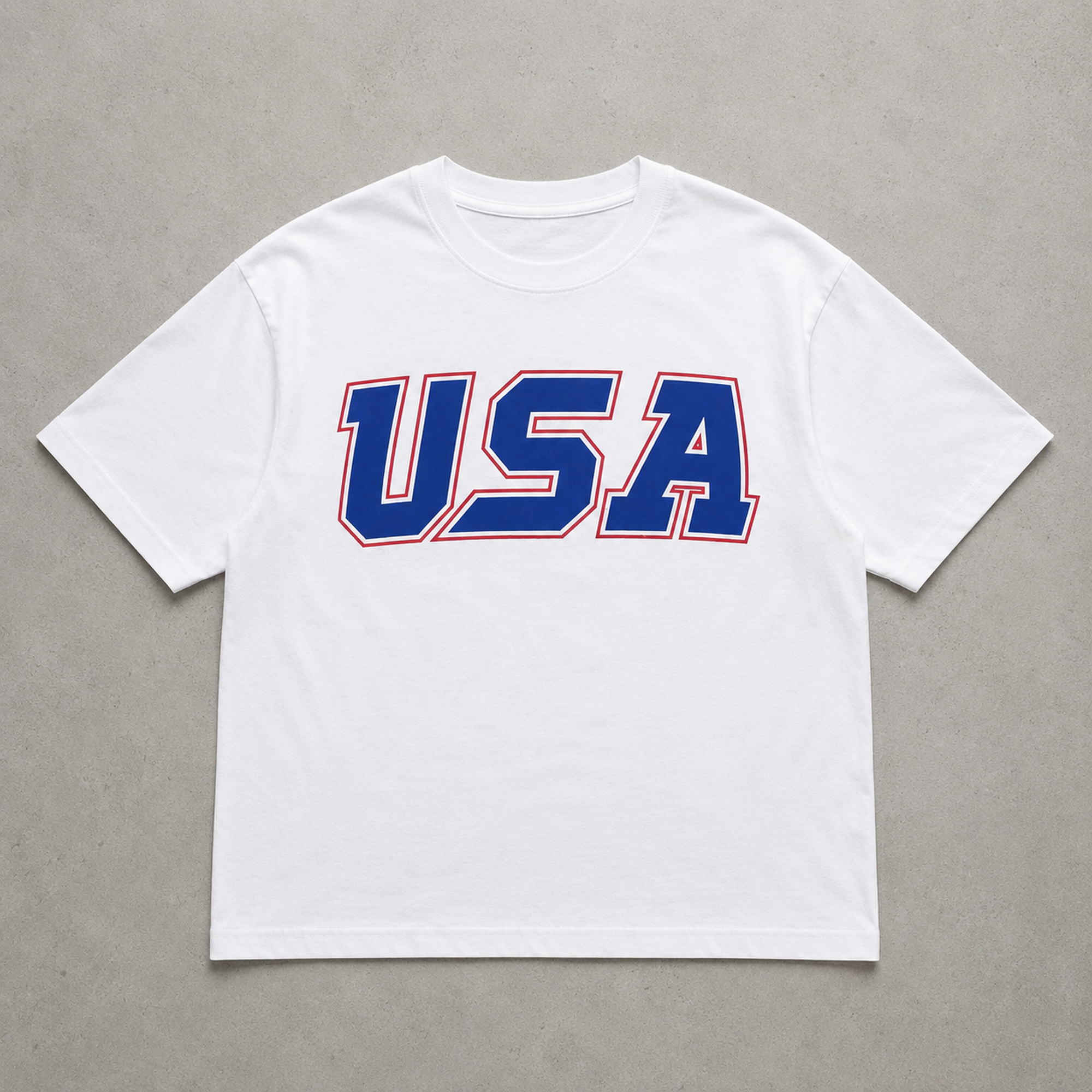USA patriotic Fourth of July graphic tee white front flat lay