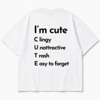 I'm Cute acronym funny graphic tee white back print flat lay