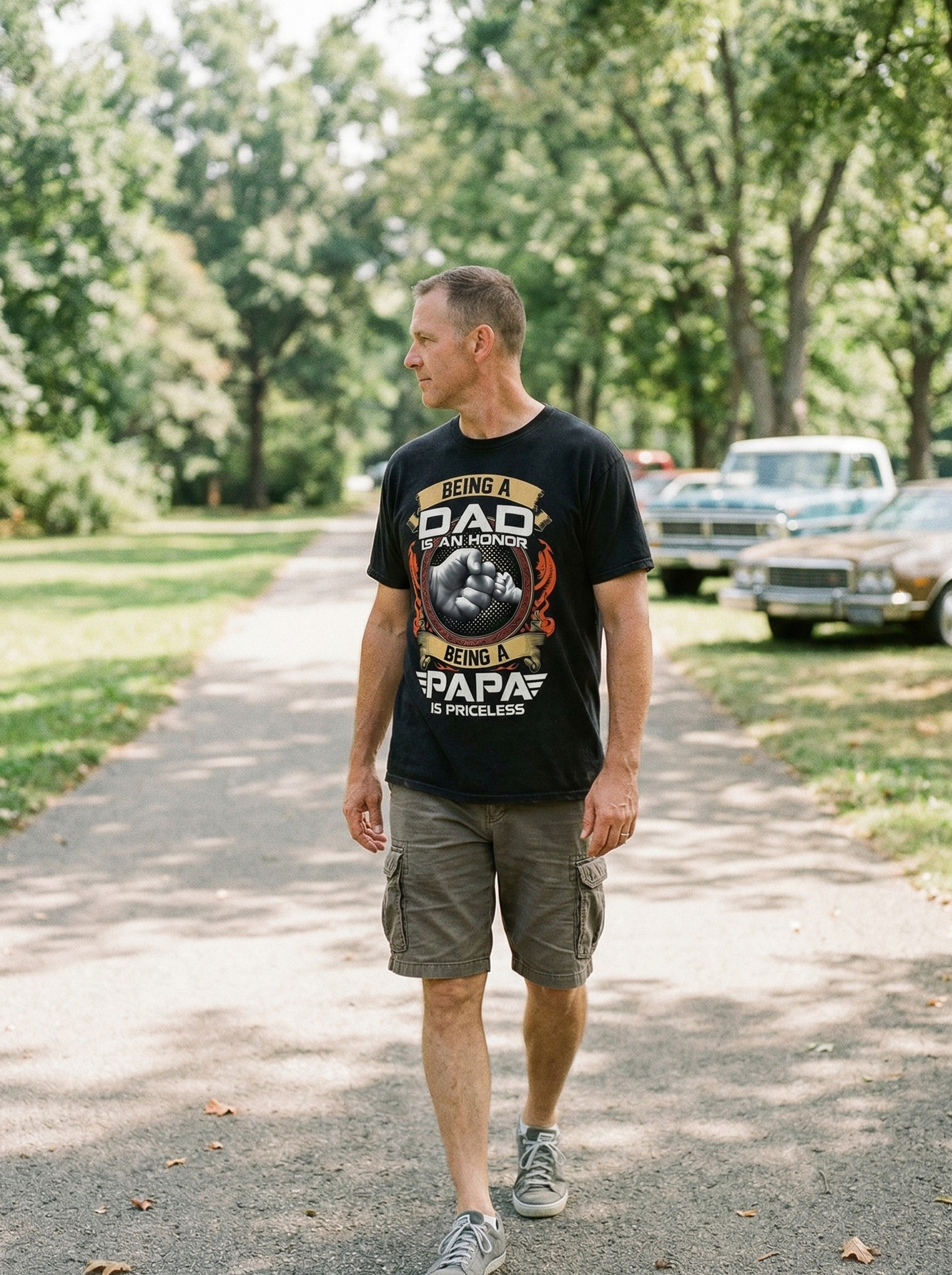 Being A Dad Is An Honor Being A Papa Is Priceless Vintage Dad Graphic Tee | 05