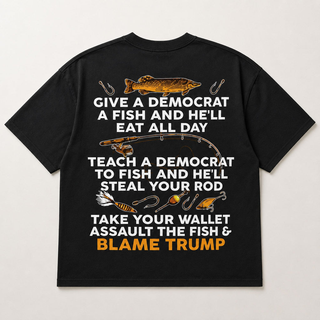 Give A Democrat A Fish Funny Graphic Tee front print product photo 05 | Diya Glow