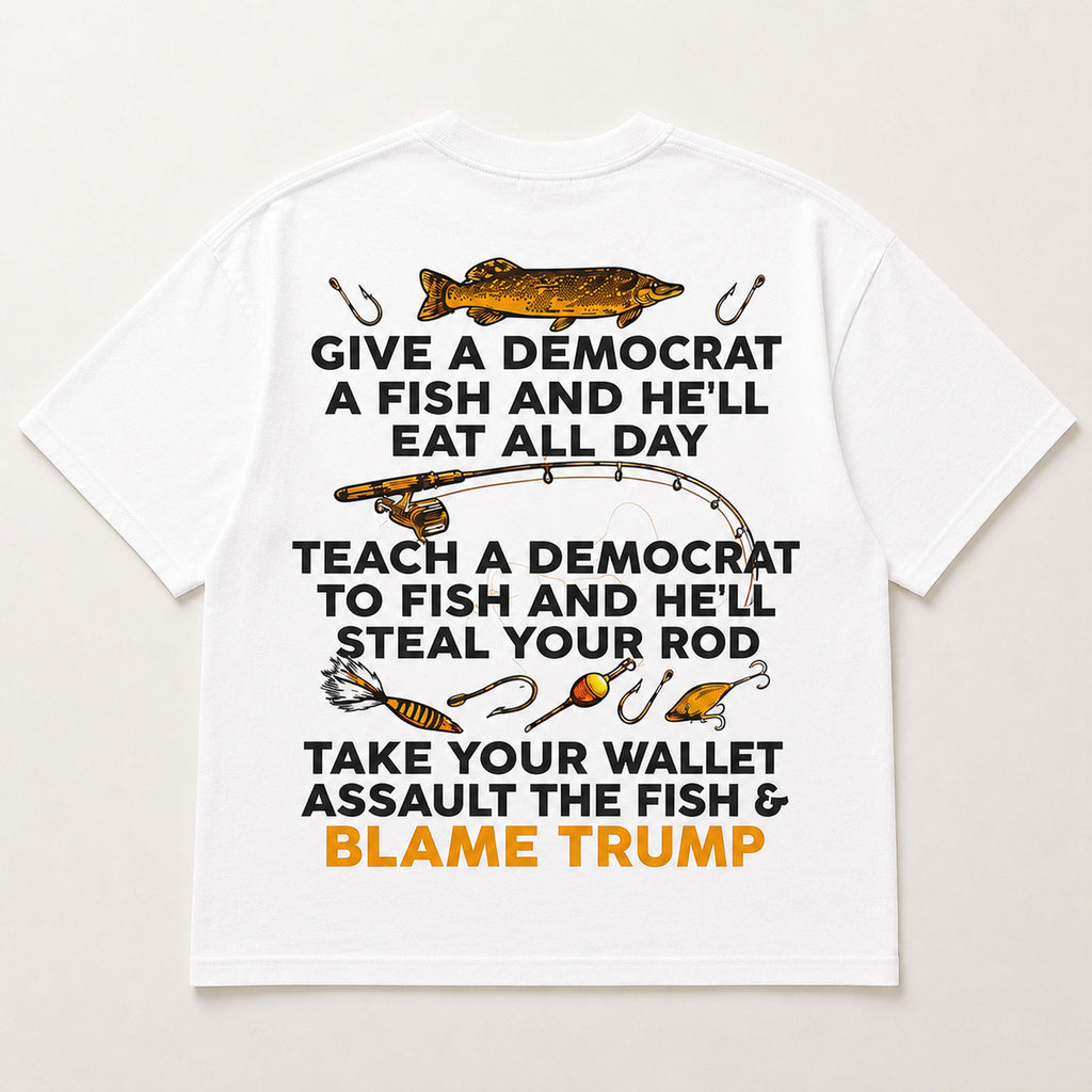 Give A Democrat A Fish Funny Graphic Tee front print product photo 06 | Diya Glow