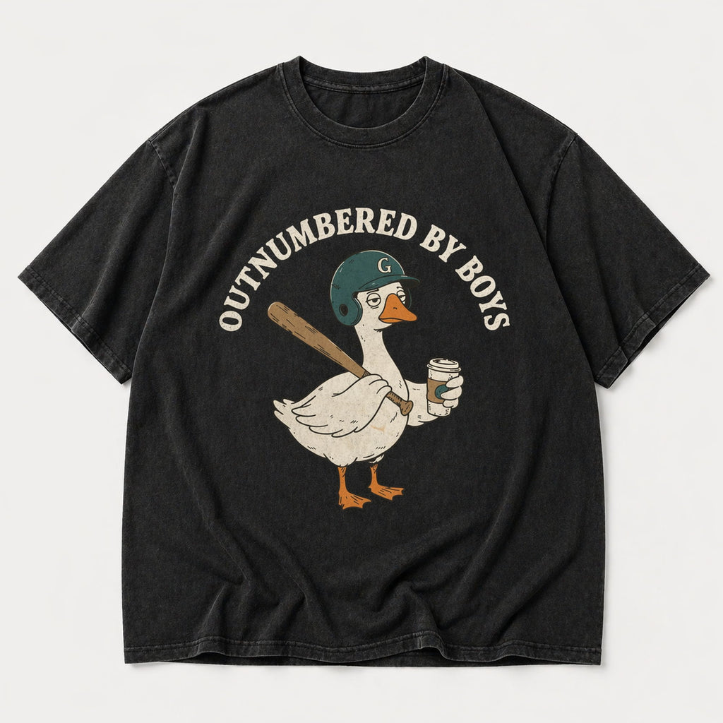 Outnumbered By Boys Funny Graphic Tee front print product photo 06 | Diya Glow