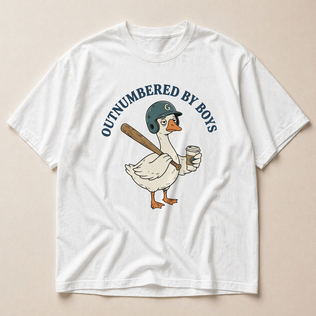 Outnumbered By Boys Funny Graphic Tee front print product photo 07 | Diya Glow