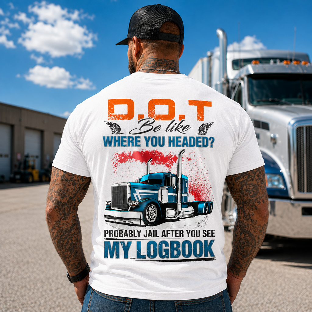 D.O.T Be Like Trucker Logbook Funny Back Print Graphic Tee