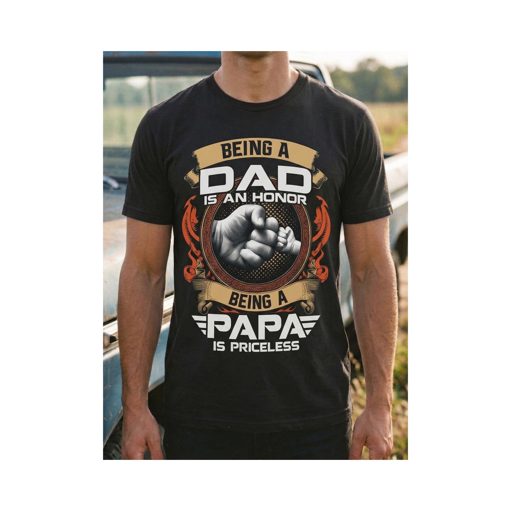 Being A Dad Is An Honor Being A Papa Is Priceless Vintage Dad Graphic Tee | 01